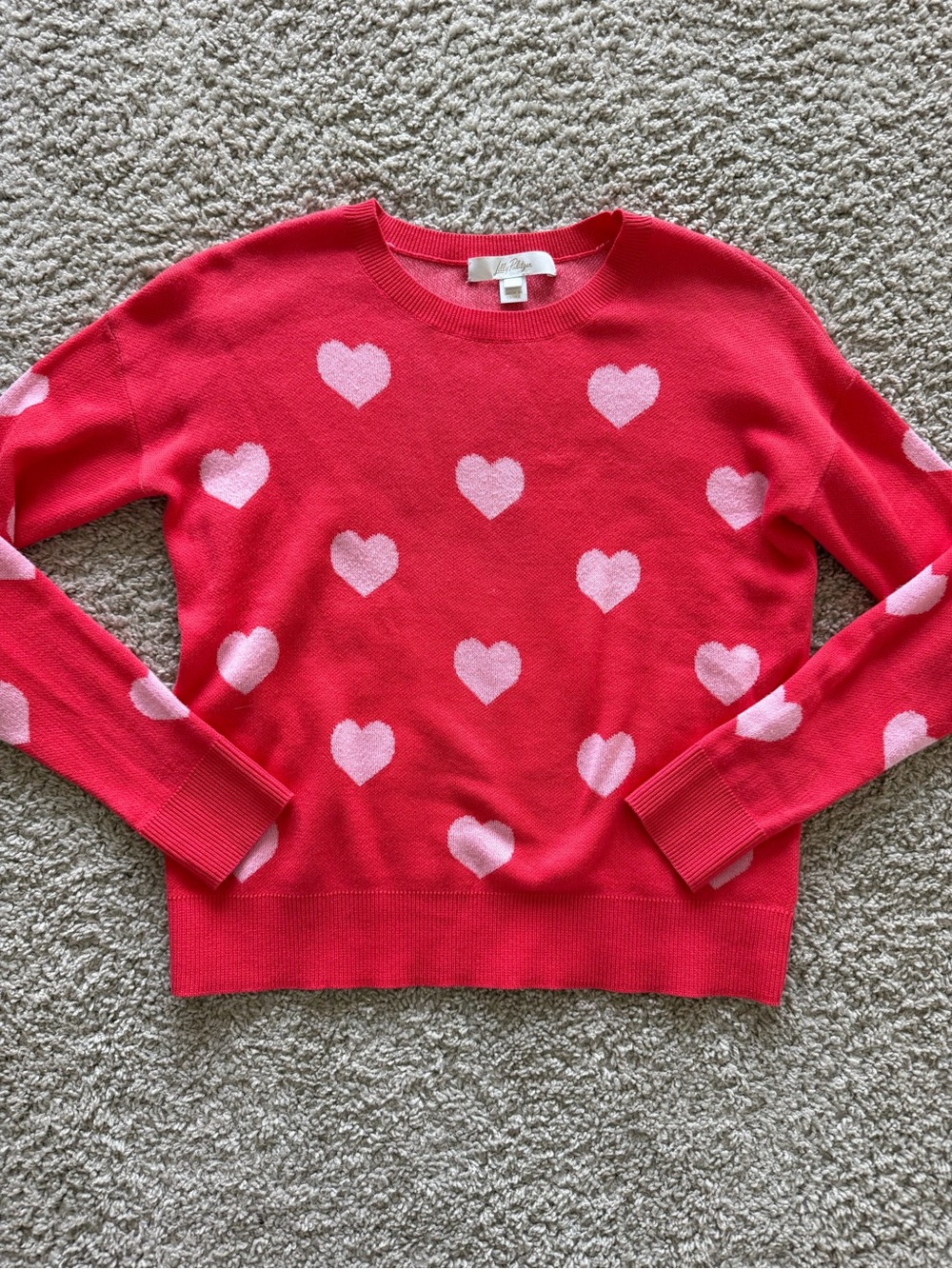 Lilly Pulitzer Red Sweater with Pink Heart Print